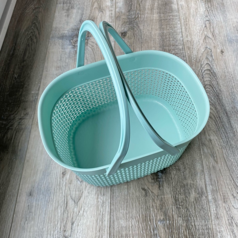 Aqua Teal Plastic Storage Bin with Handles for Craftroom